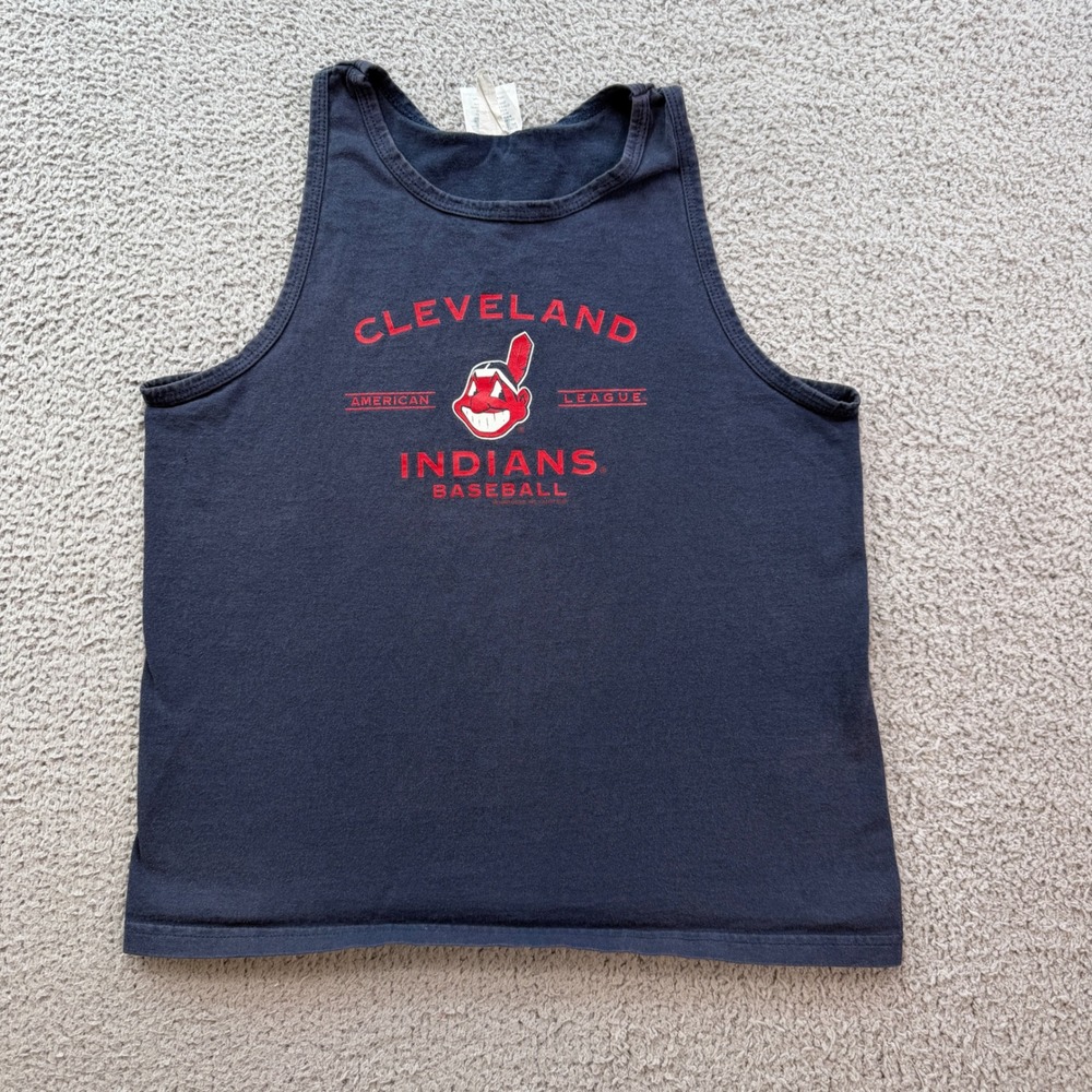 Vintage 2000 Cleveland Indians Chief Wahoo Tank Top Kids 10/12 Navy Made in USA